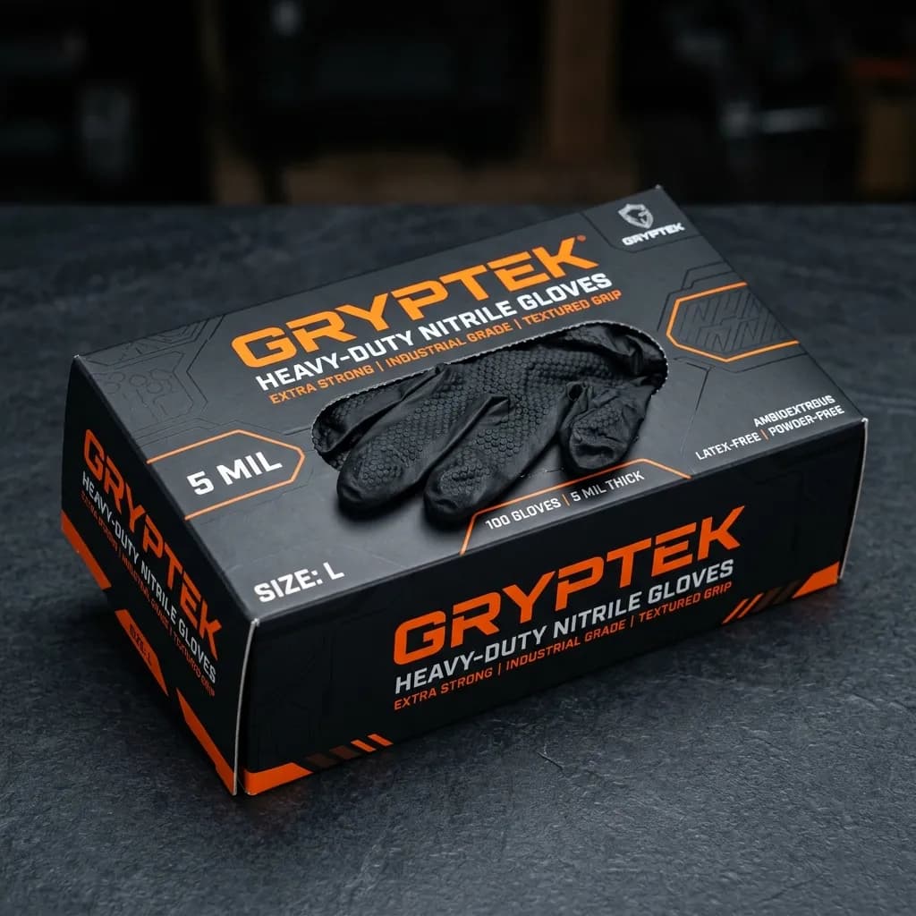 Gryptek 5 Mil Heavy-Duty Black Nitrile Gloves box